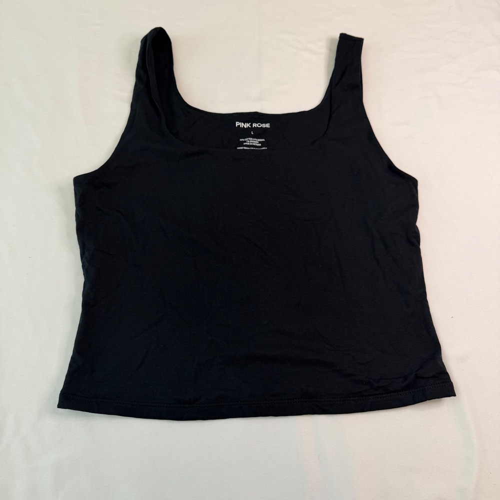 Pink Rose Women Black Square Neck Tank Top Cotton Modal Sleeveless PS5T02201